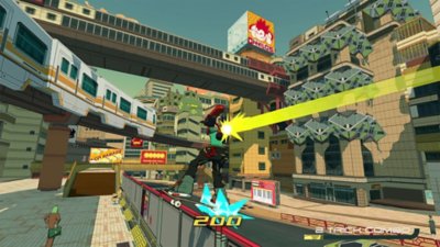 Bomb Rush Cyberfunk screenshot showing a character performing a move.