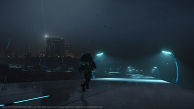 Death Stranding 2: On the Beach screenshot showing Sam walking on a road