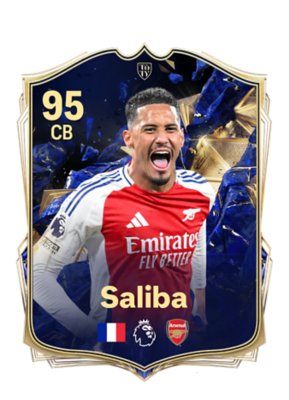 Imagem de escolha de jogador para a TOTY — William Saliba usando o uniforme do Arsenal