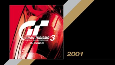 Une image de couverture de Gran Turismo 3 avec l'année de sa sortie à côté : 2001