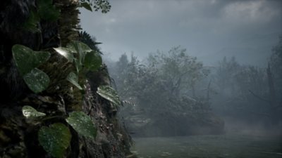 Captura de pantalla de Metal Gear Solid Delta: Snake Eater que muestra una selva bajo la lluvia