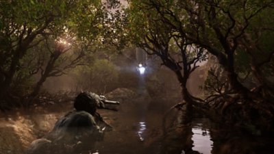 Captura de pantalla de Metal Gear Solid Delta: Snake Eater que muestra a Snake con un disfraz de cocodrilo