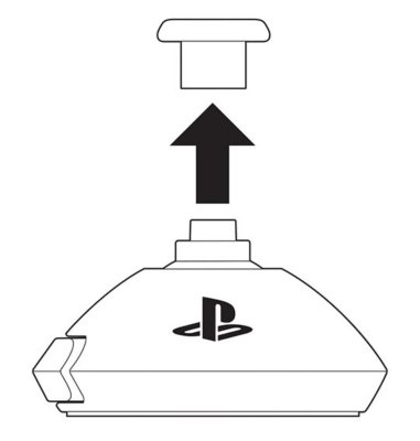 Vista lateral de la base de un joystick del mando Access con una flecha que indica cómo retirar la almohadilla del joystick.