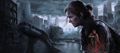 The Last of Us Part II key art showing main characters Ellie and Abby, with the ruins of Seattle in the background
